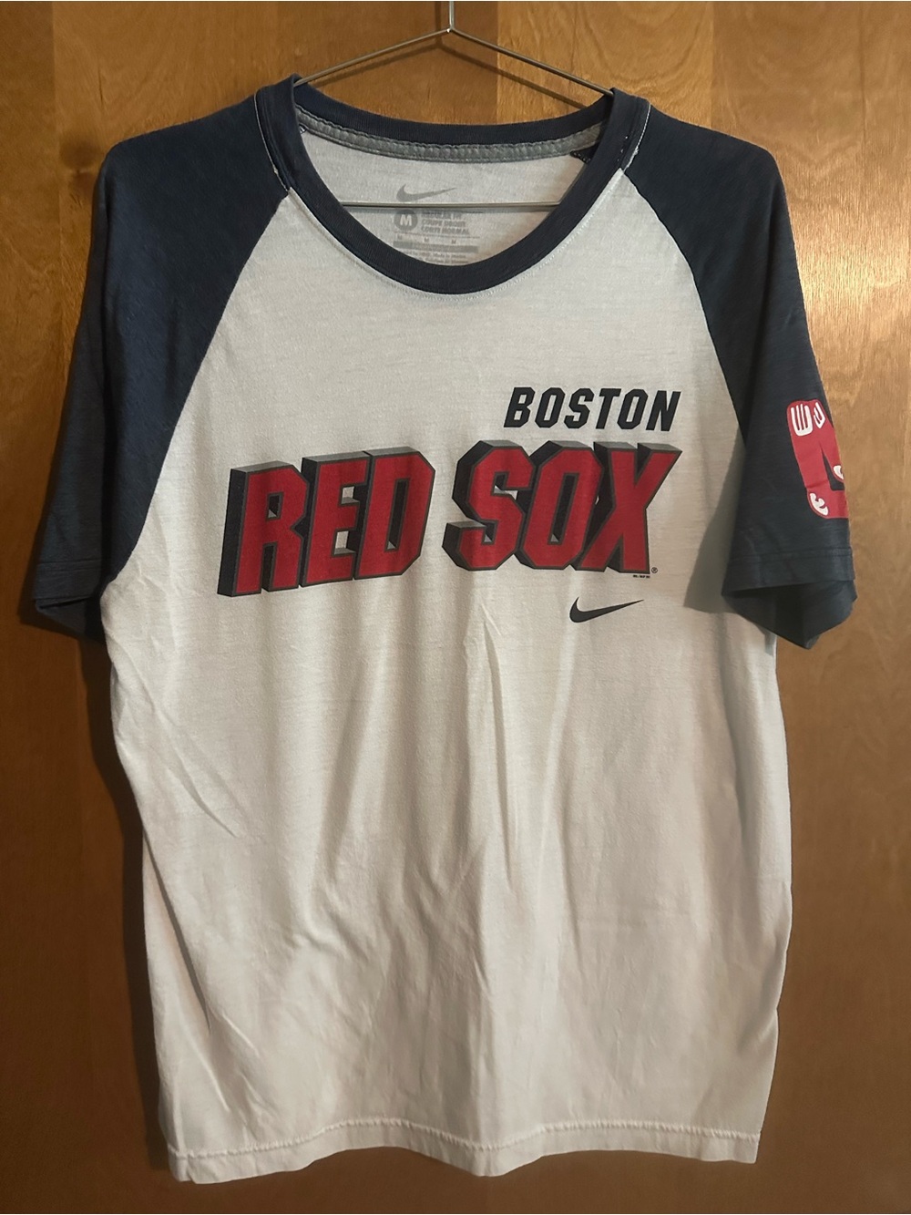 Nike Boston Red Sox Raglan Tee - White, Navy & Red